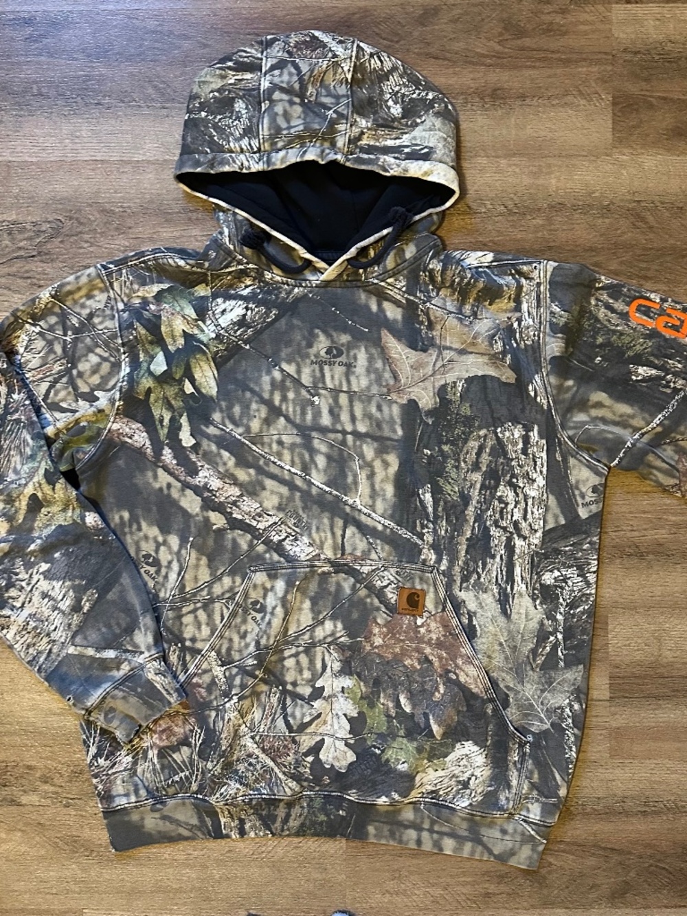 Carhartt Mossy Oak Hoodie Sweatshirt Mens L Hunting Camo Distressed Long Sleeve